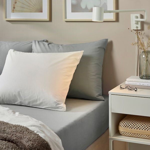 IKEA DVALA fitted sheet, Queen Light Gray, Ikea Ireland | 5319DTAUJ