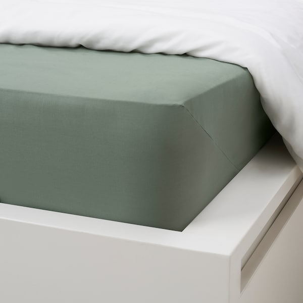 IKEA DVALA sheet set, Full/Double Gray / Green, Ikea Ireland | 7260WBXHA