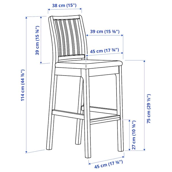 IKEA EKEDALEN Bar stool with backrest, dark brown, Orrsta light gray, Width: 17 3/4 in. Order here!, Ikea Ireland | 6182PRAIV
