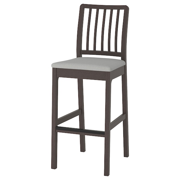 IKEA EKEDALEN Bar stool with backrest, dark brown, Orrsta light gray, Width: 17 3/4 in. Order here!, Ikea Ireland | 6182PRAIV