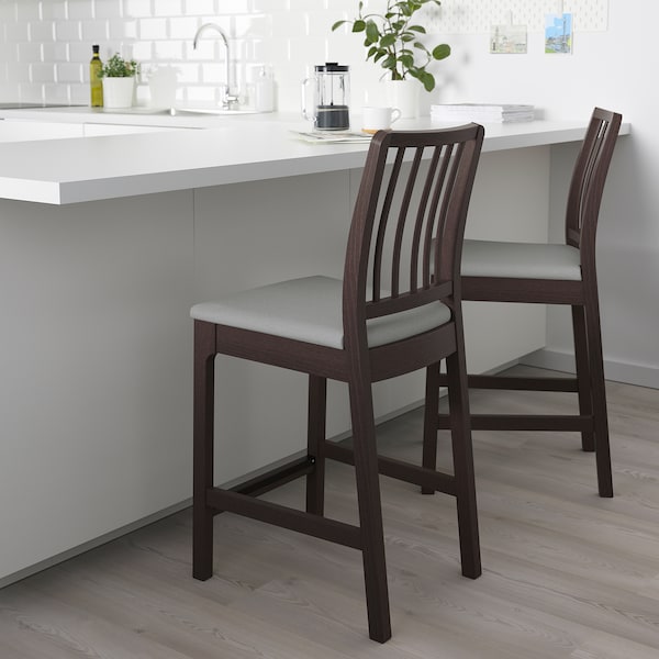 IKEA EKEDALEN bar stool with backrest, dark brown/Orrsta light gray, 24 3/8 in, Ikea Ireland | 9847WNCFU