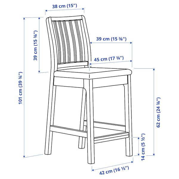 IKEA EKEDALEN bar stool with backrest, dark brown/Orrsta light gray, 24 3/8 in, Ikea Ireland | 9847WNCFU