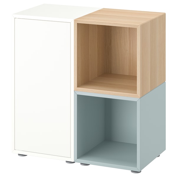 IKEA EKET storage combination with feet, 27 1/2x13 3/4x28 3/8 in White / Stained Oak Effect Light Gray / Blue, Ikea Ireland | 6382GUIEX