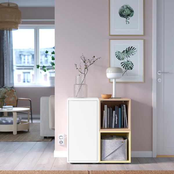 IKEA EKET storage combination with feet, 27 1/2x13 3/4x28 3/8 in White / Stained Oak Effect Pale Yellow, Ikea Ireland | 3456IPMCJ