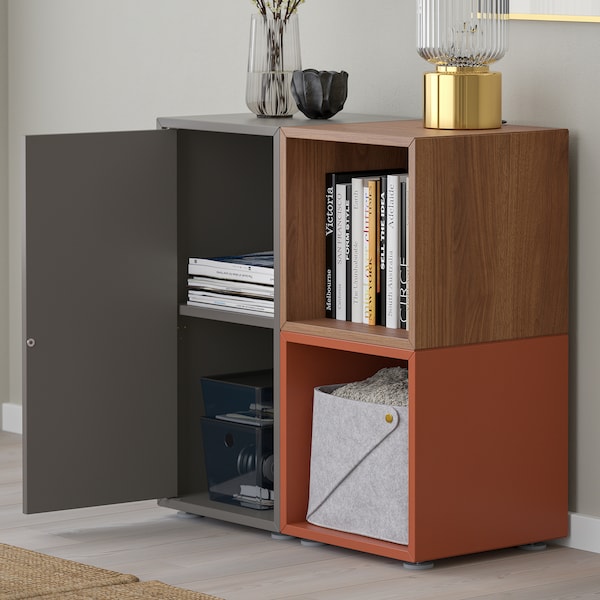 IKEA EKET storage combination with feet, 27 1/2x13 3/4x28 3/8 in Dark Gray / Walnut Effect Red / Brown, Ikea Ireland | 1864LKAQJ