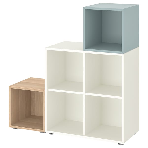 IKEA EKET storage combination with feet, 41 3/8x13 3/4x42 1/8 in White / White Stained Oak Effect Light Gray / Blue, Ikea Ireland | 2475AEKPY