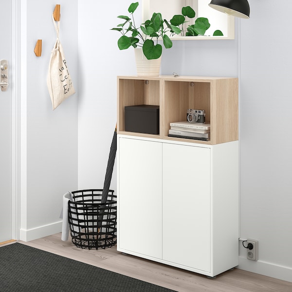 IKEA EKET storage combination with feet, 27 1/2x13 3/4x42 1/8 in White / White Stained Oak Effect, Ikea Ireland | 1832AGRND