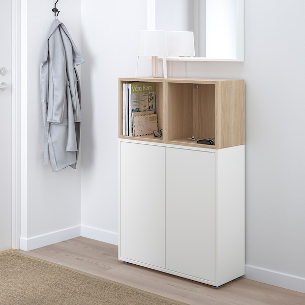 IKEA EKET storage combination with feet, 27 1/2x13 3/4x42 1/8 in White / White Stained Oak Effect, Ikea Ireland | 1832AGRND