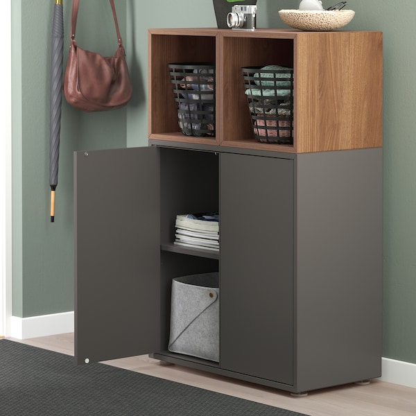 IKEA EKET storage combination with feet, 27 1/2x13 3/4x42 1/8 in Dark Gray / Walnut Effect, Ikea Ireland | 0829UTDOM