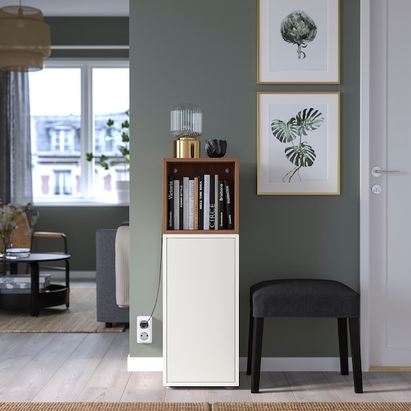IKEA EKET storage combination with feet, 13 3/4x13 3/4x42 1/8 in White / Walnut Effect, Ikea Ireland | 0674MJUGX