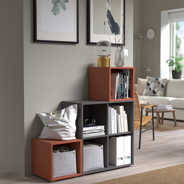 IKEA EKET storage combination with feet, 41 3/8x13 3/4x42 1/8 in Dark Gray / Red / Brown, Ikea Ireland | 2179MQBKW