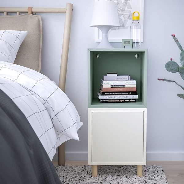 IKEA EKET storage combination with legs, 13 3/4x13 3/4x31 1/2 in White Light Gray / Blue / Wood, Ikea Ireland | 4196LWBAZ