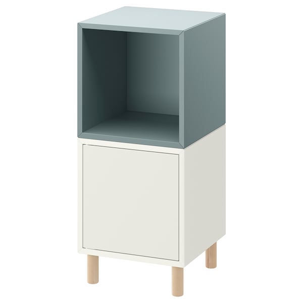 IKEA EKET storage combination with legs, 13 3/4x13 3/4x31 1/2 in White Light Gray / Blue / Wood, Ikea Ireland | 4196LWBAZ