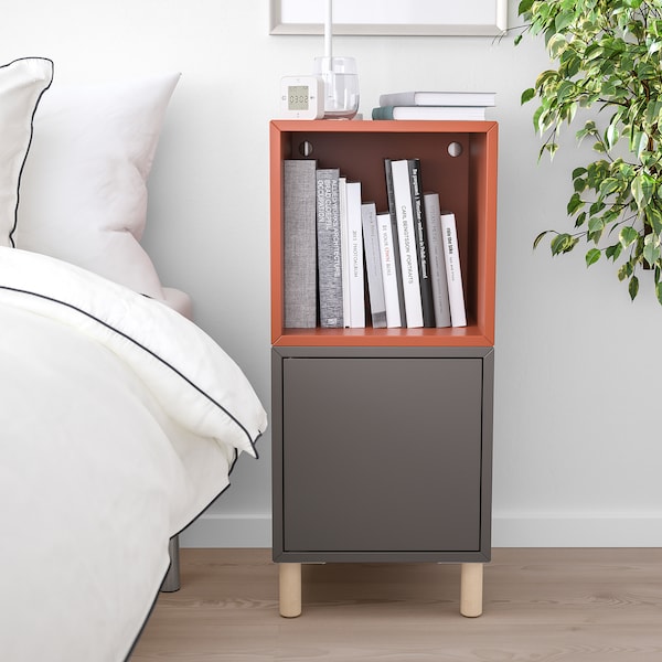 IKEA EKET storage combination with legs, 13 3/4x13 3/4x31 1/2 in Dark Gray Red / Brown / Wood, Ikea Ireland | 1539OMNHP