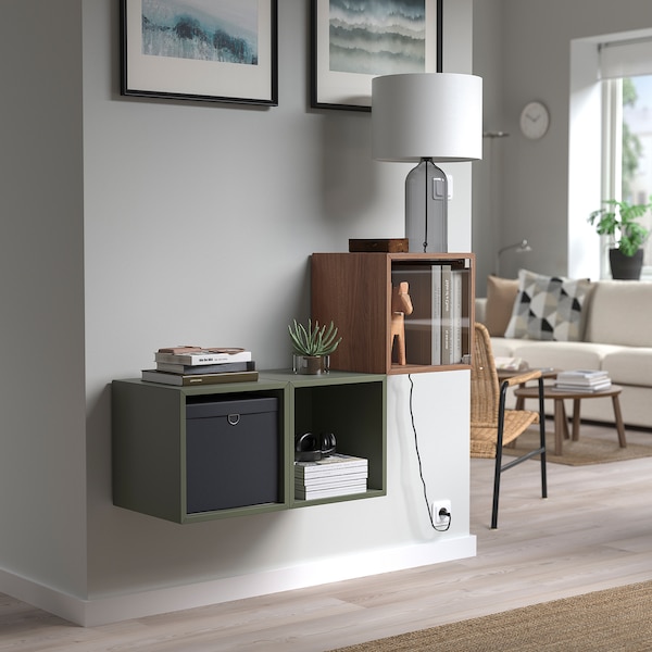 IKEA EKET wall cabinet with glass door, 13 3/4x13 3/4x13 3/4 in Brown Walnut Effect, Ikea Ireland | 8173TIVDA