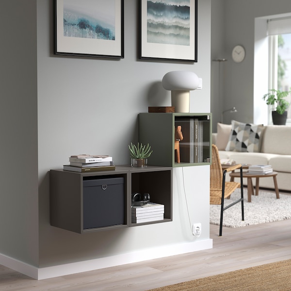 IKEA EKET wall cabinet with glass door, 13 3/4x13 3/4x13 3/4 in Gray / Green, Ikea Ireland | 1830CKLIV