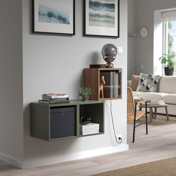 IKEA EKET wall cabinet with glass door, 13 3/4x9 7/8x13 3/4 in Brown Walnut Effect, Ikea Ireland | 8469DAYLP
