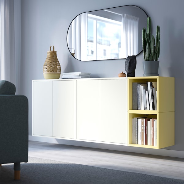 IKEA EKET wall-mounted cabinet combination, 68 7/8x13 3/4x27 1/2 in White / Pale Yellow, Ikea Ireland | 9806SKORX