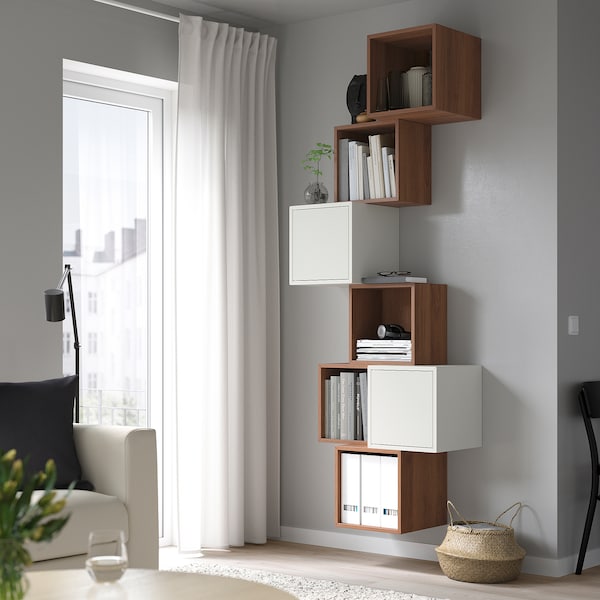 IKEA EKET wall-mounted cabinet combination, 31 1/2x13 3/4x82 5/8 in Walnut Effect / White, Ikea Ireland | 4927FSHEV