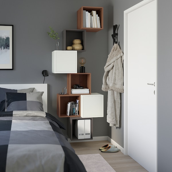 IKEA EKET wall-mounted cabinet combination, 31 1/2x13 3/4x82 5/8 in Walnut Effect / White Dark Gray, Ikea Ireland | 4932VSMTZ