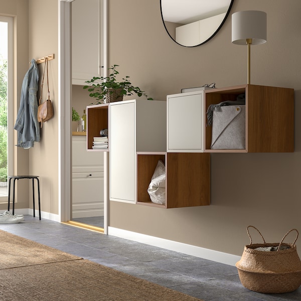 IKEA EKET wall-mounted cabinet combination, white/walnut effect, 68 7/8x13 3/4x27 1/2 in, Ikea Ireland | 6275EYNBZ