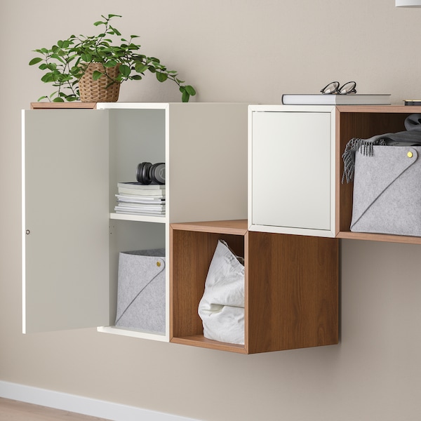 IKEA EKET wall-mounted cabinet combination, white/walnut effect, 68 7/8x13 3/4x27 1/2 in, Ikea Ireland | 6275EYNBZ