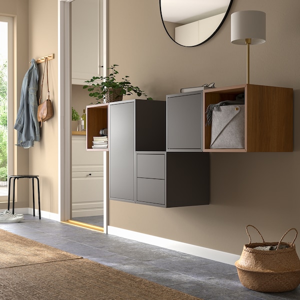 IKEA EKET wall-mounted cabinet combination, 68 7/8x13 3/4x27 1/2 in Dark Gray / Walnut Effect, Ikea Ireland | 1403BIHVP