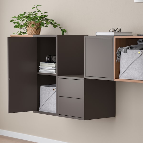 IKEA EKET wall-mounted cabinet combination, 68 7/8x13 3/4x27 1/2 in Dark Gray / Walnut Effect, Ikea Ireland | 1403BIHVP