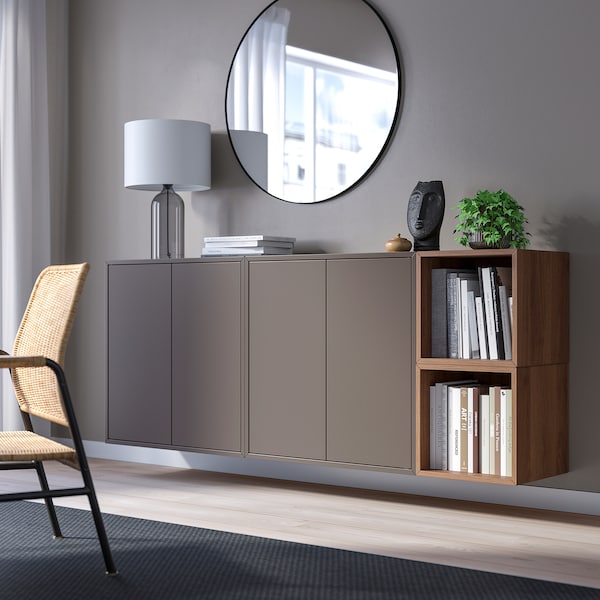 IKEA EKET wall-mounted cabinet combination, 68 7/8x13 3/4x27 1/2 in Dark Gray / Walnut Effect, Ikea Ireland | 7856QWPFE