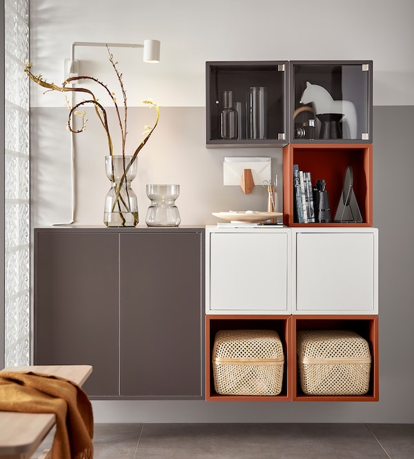 IKEA EKET wall-mounted shelving uni, 13 3/4x9 7/8x13 3/4 in Red / Brown, Ikea Ireland | 9750XQSZU