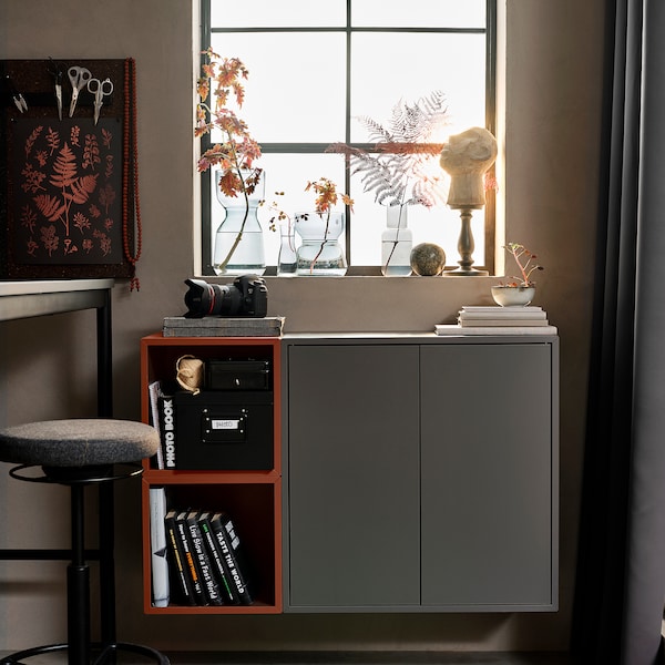 IKEA EKET wall-mounted shelving uni, 13 3/4x13 3/4x13 3/4 in Red / Brown, Ikea Ireland | 7984PMARY