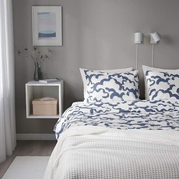 IKEA EKPURPURMAL duvet cover and pillowcase(s), Full/Queen (Double/Queen) White Blue / Cloud, Ikea Ireland | 1850WSIBK