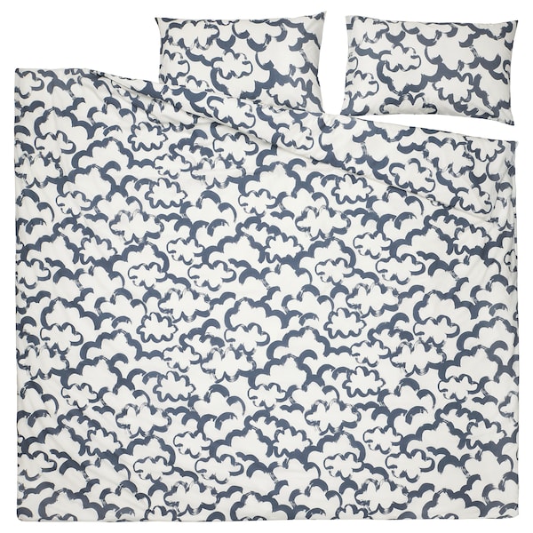IKEA EKPURPURMAL duvet cover and pillowcase(s), King White Blue / Cloud, Ikea Ireland | 2053NPOME
