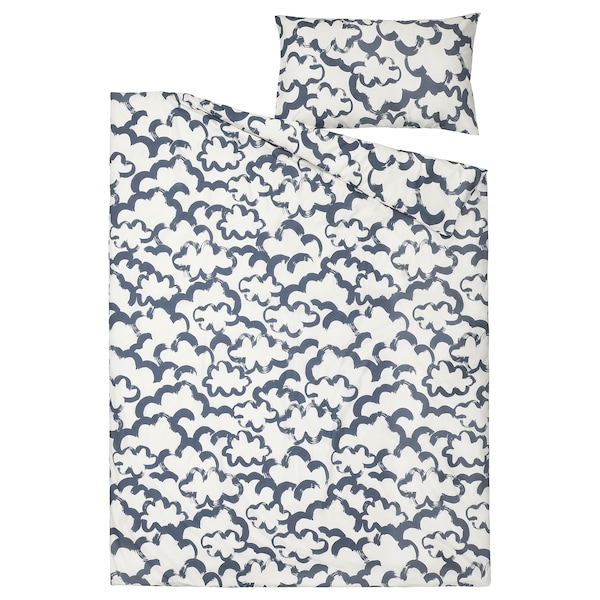 IKEA EKPURPURMAL duvet cover and pillowcase(s), Twin White Blue / Cloud, Ikea Ireland | 8650JWLYO