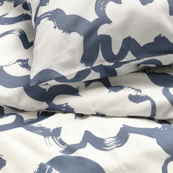 IKEA EKPURPURMAL duvet cover and pillowcase(s), Twin White Blue / Cloud, Ikea Ireland | 8650JWLYO
