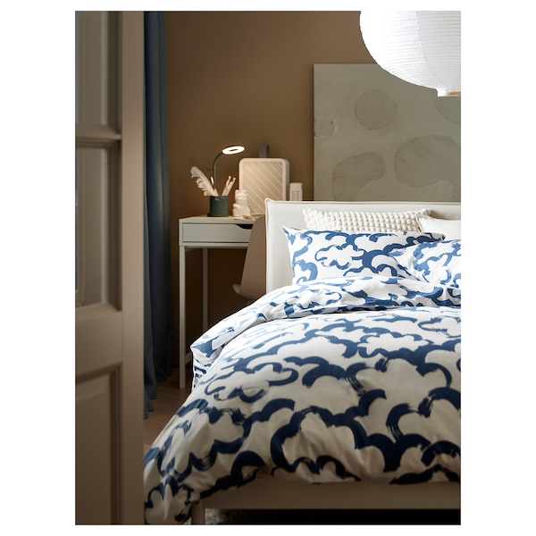 IKEA EKPURPURMAL duvet cover and pillowcase(s), Twin White Blue / Cloud, Ikea Ireland | 8650JWLYO