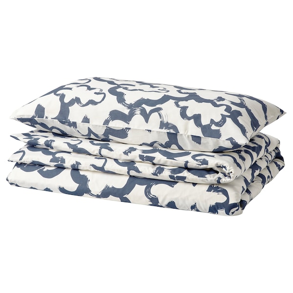IKEA EKPURPURMAL duvet cover and pillowcase(s), Twin White Blue / Cloud, Ikea Ireland | 8650JWLYO