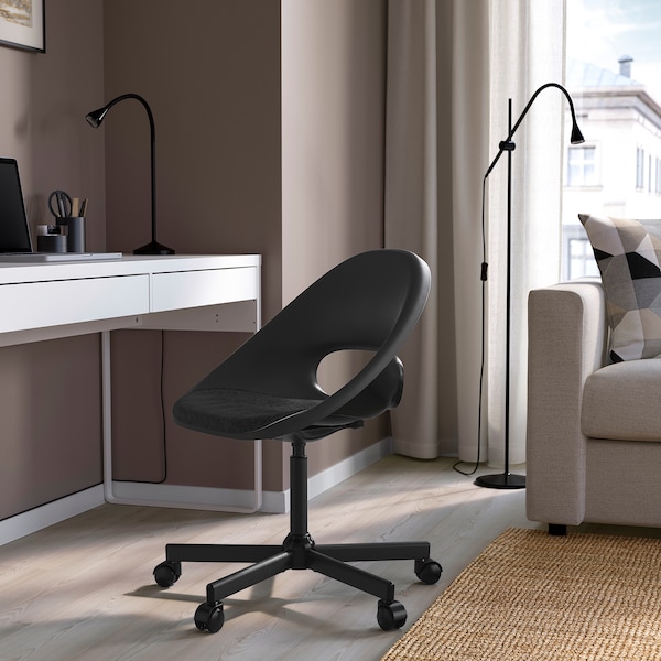 IKEA ELDBERGET / MALSKÄR swivel chair + pad, black Dark Gray / Black, Ikea Ireland | 0617KEABW