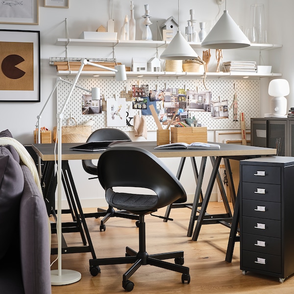 IKEA ELDBERGET / MALSKÄR swivel chair + pad, black Dark Gray / Black, Ikea Ireland | 0617KEABW