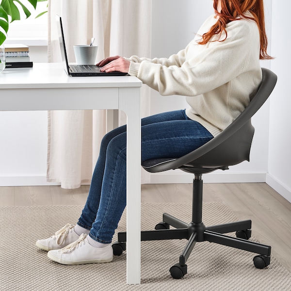 IKEA ELDBERGET / MALSKÄR swivel chair + pad, black Dark Gray / Black, Ikea Ireland | 0617KEABW