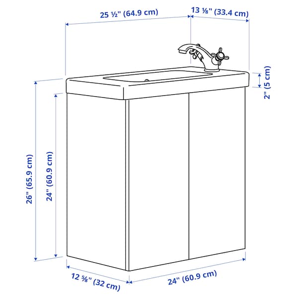 IKEA ENHET / TVÄLLEN Bathroom vanity w doors/sink/faucet, 25 1/2x13 1/8x26 in White, Ikea Ireland | 6451DZYPM