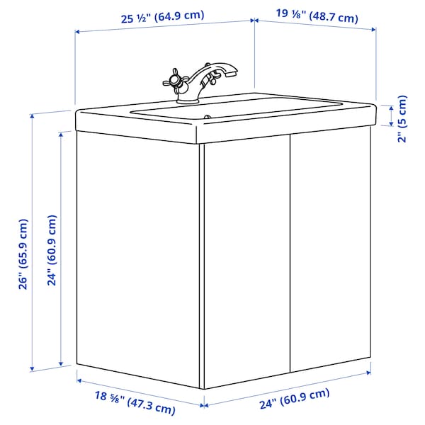 IKEA ENHET / TVÄLLEN Bathroom vanity w doors/sink/faucet, 25 1/2x19 1/8x26 in White, Ikea Ireland | 6012JEPCR
