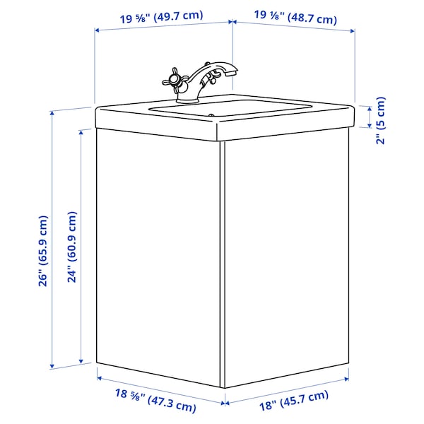 IKEA ENHET / TVÄLLEN Bathroom vanity w door/sink/faucet, 19 5/8x19 1/8x26 in White, Ikea Ireland | 5978EFQRU