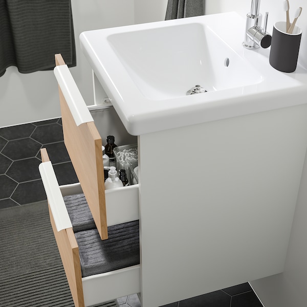 IKEA ENHET / TVÄLLEN Bathroom vanity with 2 drawers, 19 5/8x19 1/8x26 in Oak Effect / White Glypen Faucet, Ikea Ireland | 9348CXZED