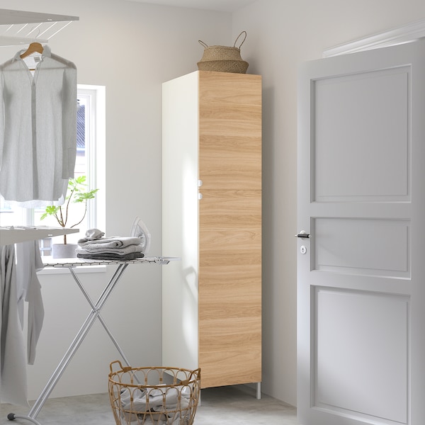 IKEA ENHET high cabinet with 2 doors, 18x24 3/4x80 in White / Oak Effect, Ikea Ireland | 5846JABHZ
