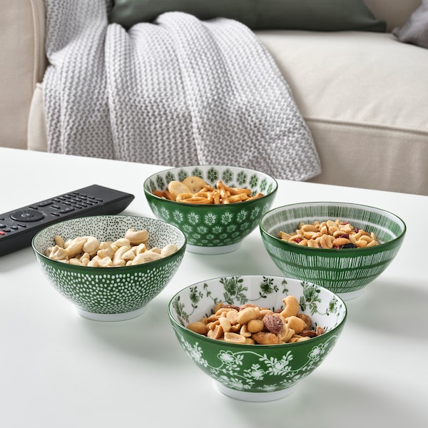 IKEA ENTUSIASM bowl, 4 ½ in, 4 pack Patterned / Green, Ikea Ireland | 5496KOMIT