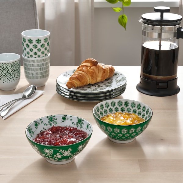 IKEA ENTUSIASM bowl, 4 ½ in, 4 pack Patterned / Green, Ikea Ireland | 5496KOMIT