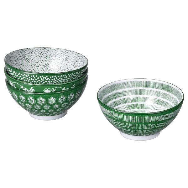 IKEA ENTUSIASM bowl, 4 ½ in, 4 pack Patterned / Green, Ikea Ireland | 5496KOMIT
