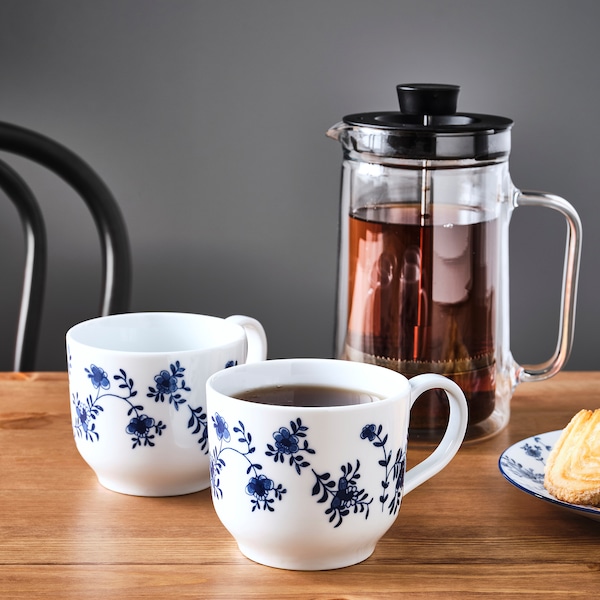 IKEA ENTUSIASM jumbo cup, patterned/white blue, 17 oz, 2 pack, Ikea Ireland | 7164UREPG