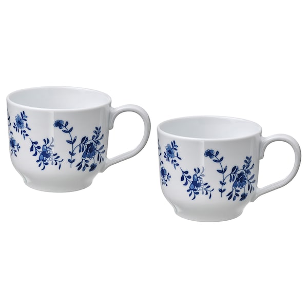 IKEA ENTUSIASM jumbo cup, patterned/white blue, 17 oz, 2 pack, Ikea Ireland | 7164UREPG